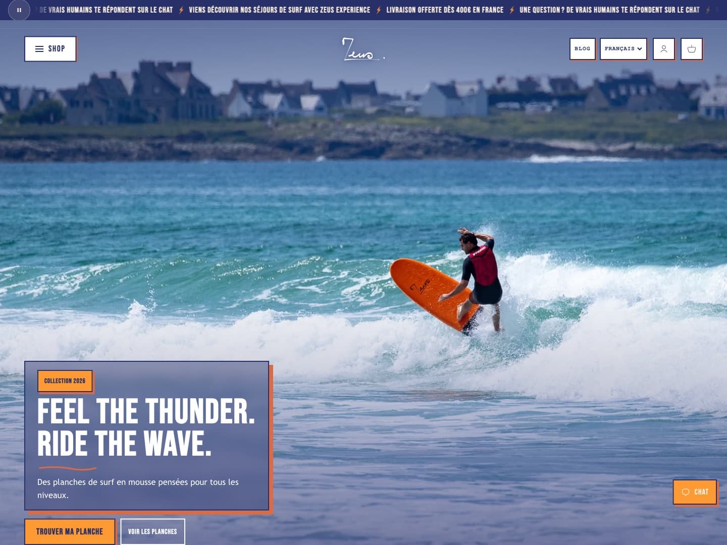 Zeus Surf storefront, home page
